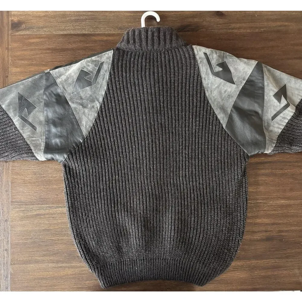 Alpaca Leather Patchwork Cardigan Sweater Mens M/L Brown Italy Made Bizzaro